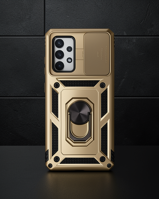 Samsung Galaxy A72 Kılıf Pars Lens Yüzüklü Silikon - Gold
