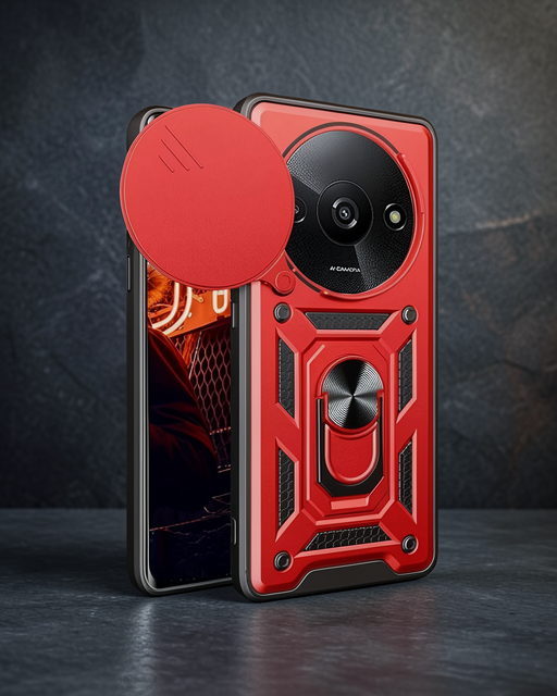 Xiaomi Redmi A3 4g Kılıf Pars Lens Yüzüklü Silikon - Kırmızı