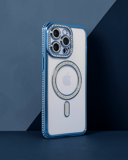Apple İphone 15 Pro Kılıf Joke Simli Magneticsafe Kılıf - Mavi