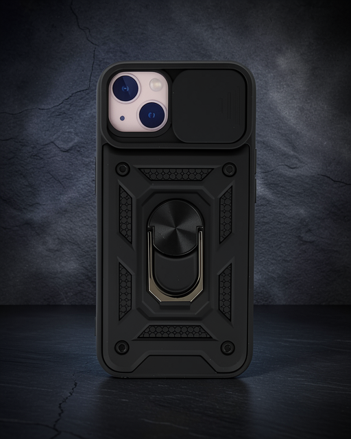 Apple İphone 13 Kılıf Pars Lens Yüzüklü Silikon - Siyah