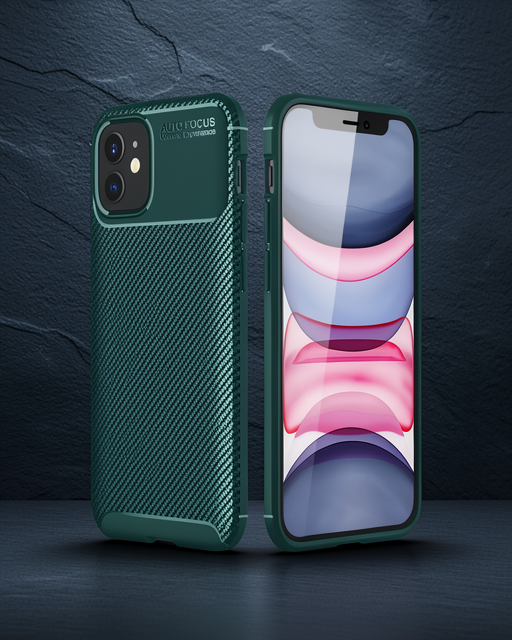 Apple İphone 12 Mini Kılıf Auto Focus Karbon Kapak - Yeşil