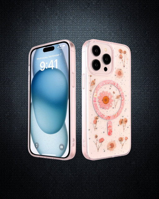 Apple İphone 14 Pro Max Kılıf Daisy Simli Magsafe Kapak - Pembe