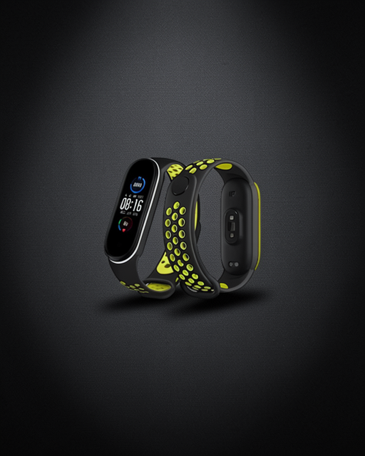 Xiaomi Mi Band 4 Spor Delikli Kordon - Siyah-yeşil-beyaz