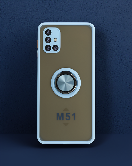Samsung Galaxy M51 Kılıf Montreal Yüzüklü Silikon Kapak - Buz Mavi
