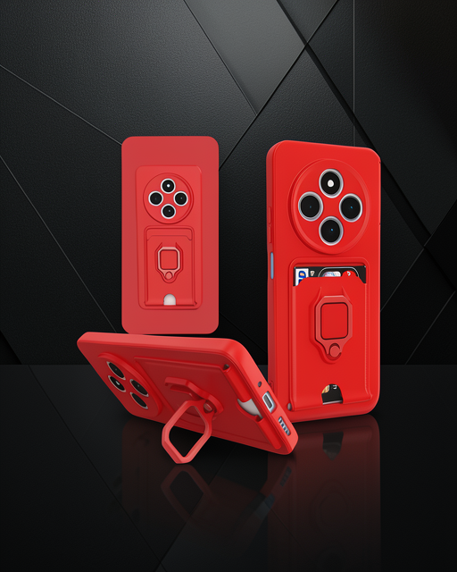 Xiaomi Redmi 14c Kılıf Zuma Kartvizitli Yüzüklü Silikon - Kırmızı