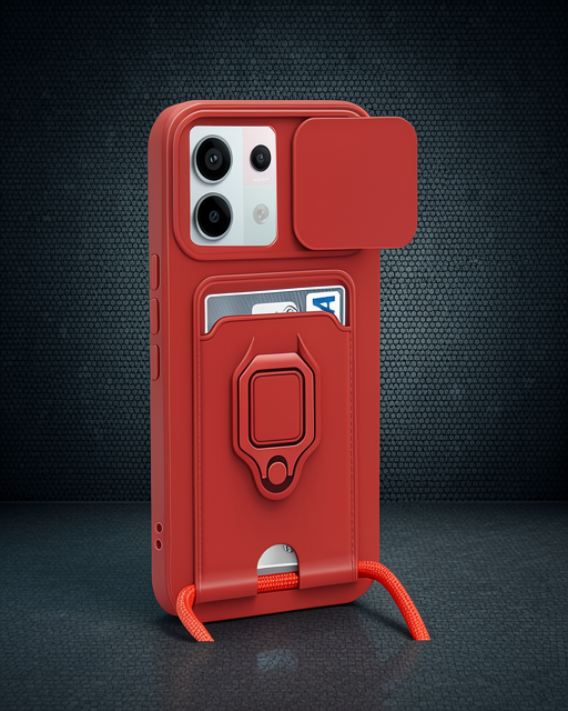 Xiaomi Redmi Note 13 Pro 5g Kılıf Zuma Kartvizitli Yüzüklü Silikon - Kırmızı