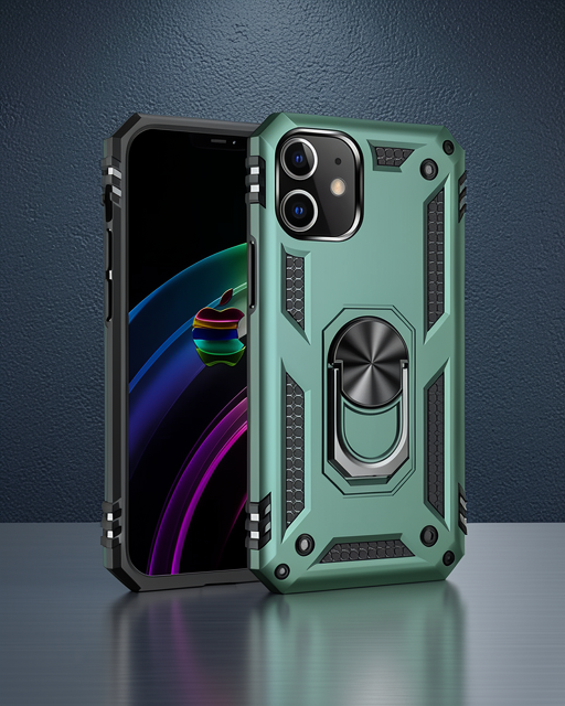 Apple İphone 12 Kılıf Sofya Yüzüklü Silikon Kapak - Yeşil