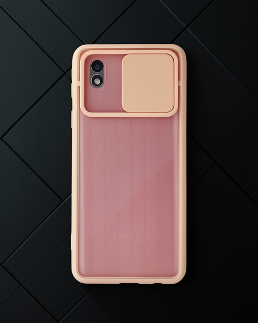 Samsung Galaxy A01 Core Kılıf Palm Buzlu Kamera Sürgülü Silikon - Pembe