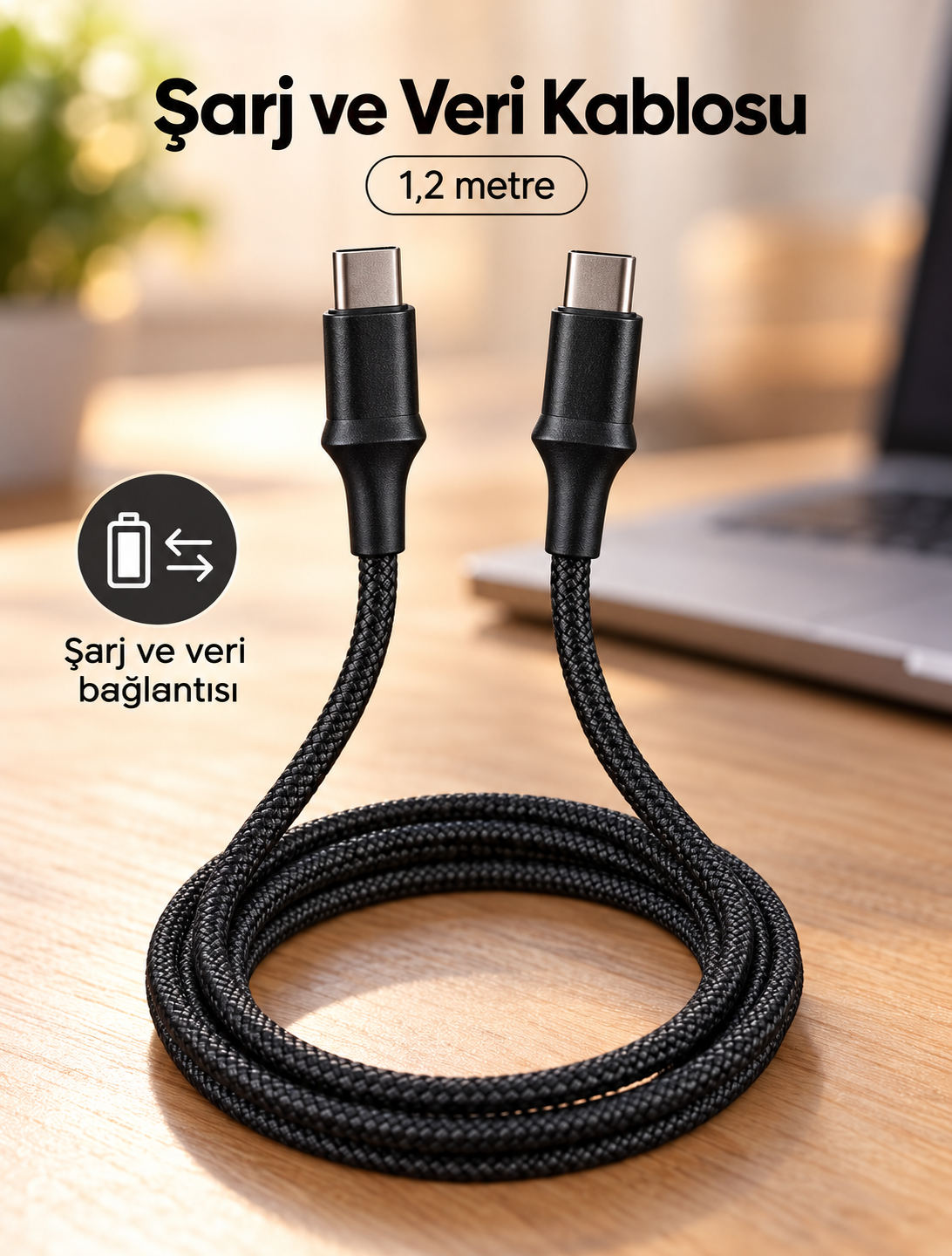 Uyumlu Telefon ve Dizüstü Bilgisayarlar İçin PD Type C Şarj Kablosu