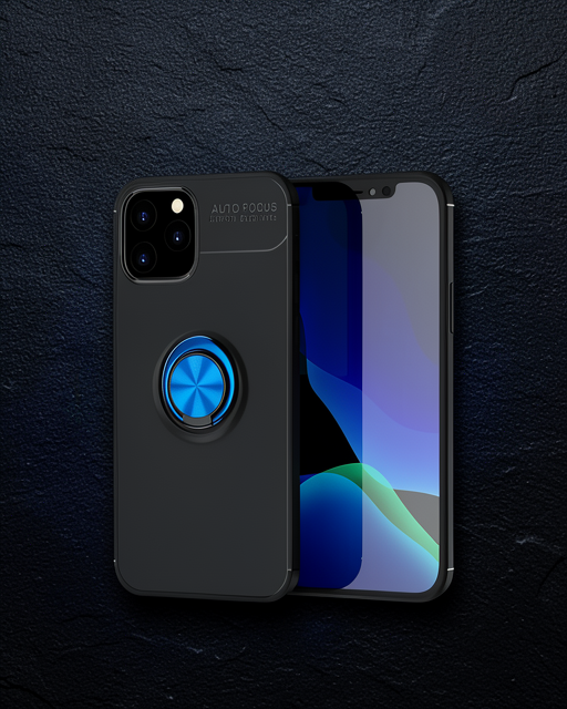 Apple İphone 12 Kılıf Range Yüzüklü Silikon - Siyah-mavi