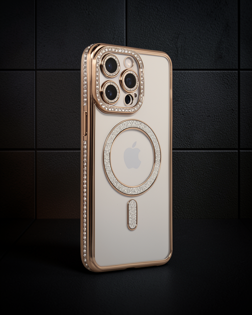 Apple İphone 15 Pro Kılıf Joke Simli Magneticsafe Kılıf - Gold